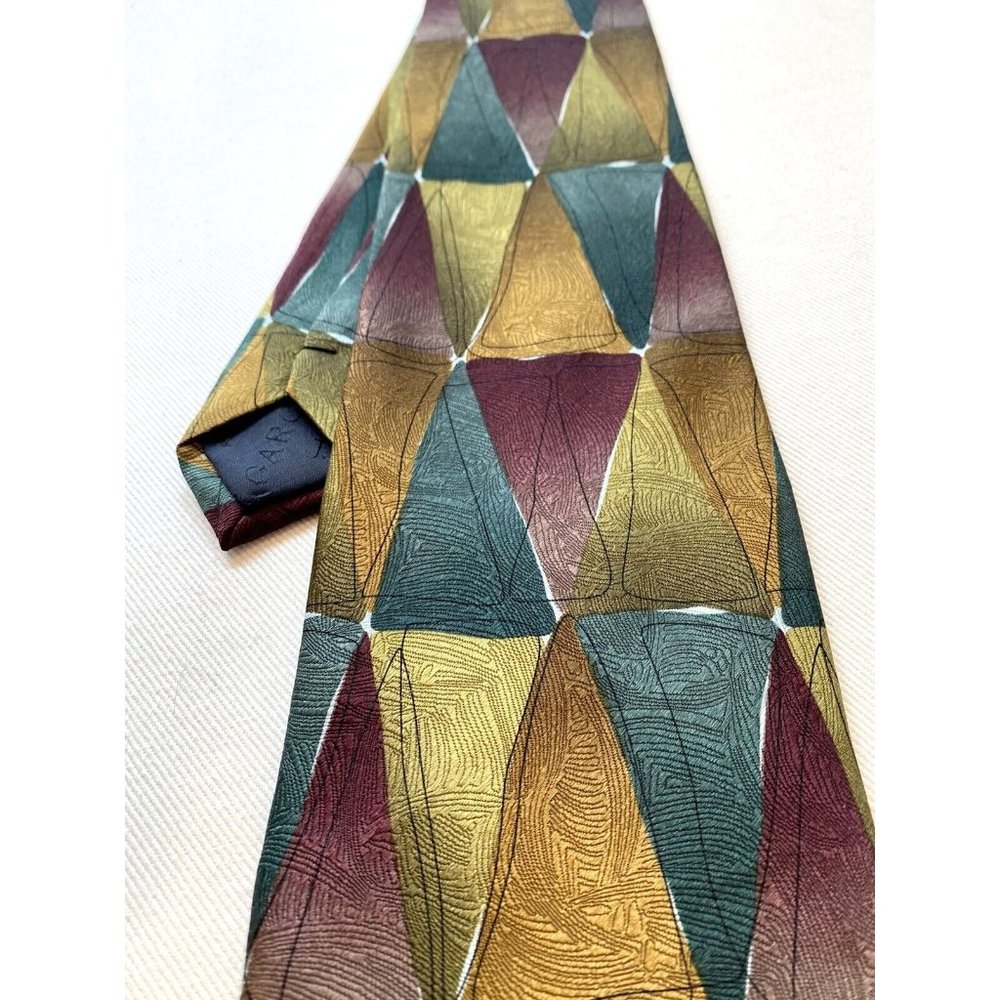 J Garcia Tie 100% Silk Aztec Objects Limited Edition Gold Avocado Green Wine